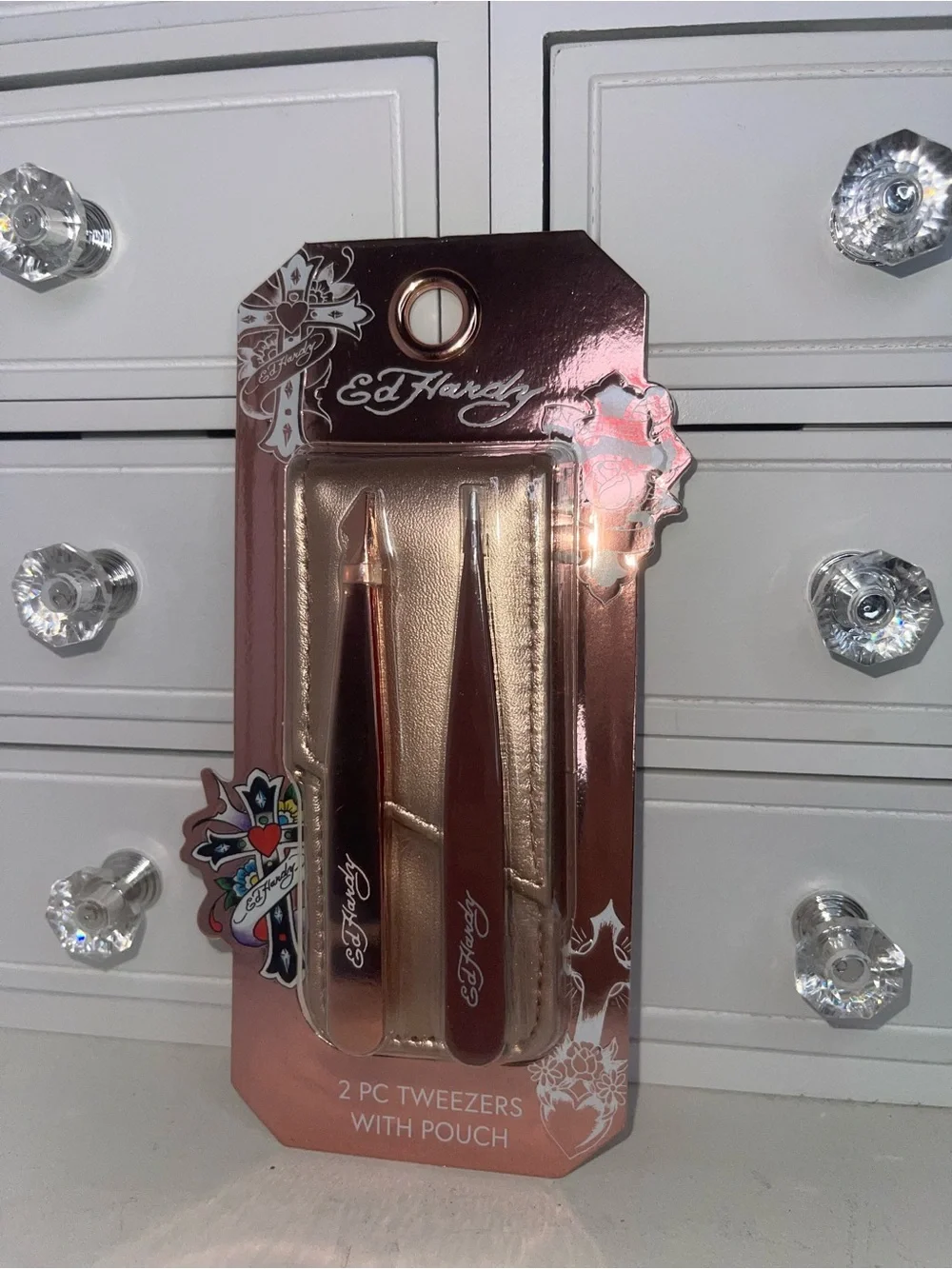 NWT Ed Hardy 2-Pc Tweezers Set in Metallic Rose Gold